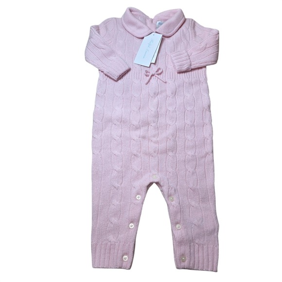 Ralph Lauren Other - Ralph Lauren Coverall Girls 9M Pink Cable Knit Italian Yarn Bow Collar Luxe Cozy